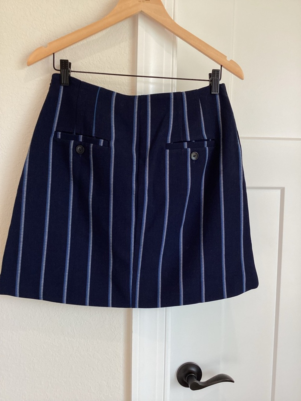 Anthropologie A-Line Mini Skirt Maeve Wrap New Navy Blue Pinstripe Small - Picture 10 of 13